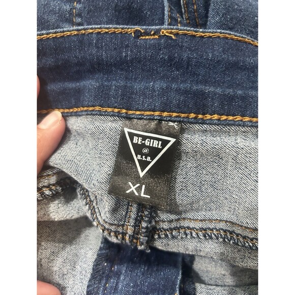 Dark Blue Wash Modest Denim Pencil Skirt Stretch Straight Size XL Frayed Hemline - Picture 2 of 8